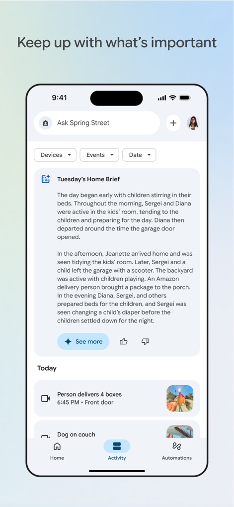 Google Home - Suivi des événements