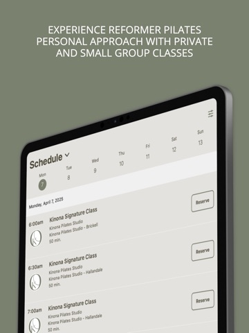 Kinona Pilates Studio iPad screenshot