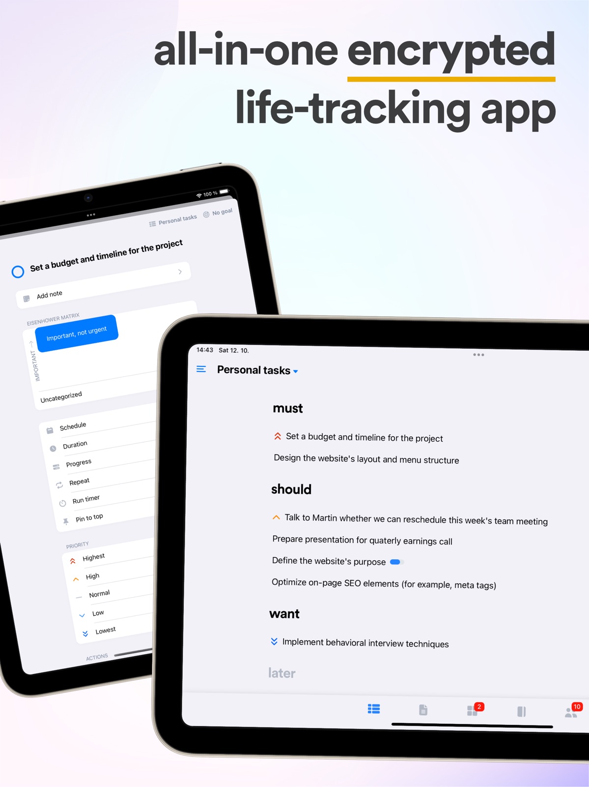 Lunatask: A Better To-Do List ipad screenshot 1