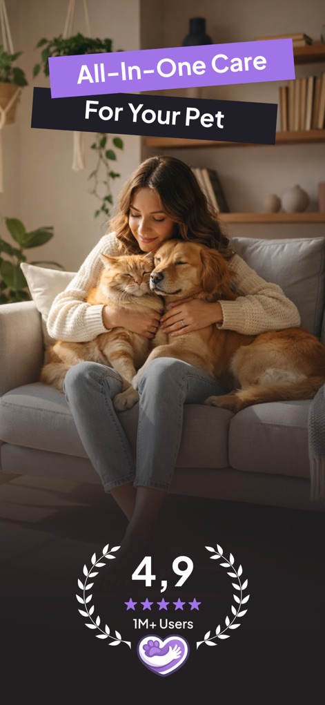 Omnipet - Pet Translator - Discover how Omnipet fosters deep connections, showcasing the 'All-In-One Care' approach and its impressive '4.9 rating from 1M+ users'.