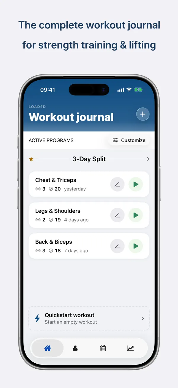 Screenshot #1 pour Loaded - Workout Journal