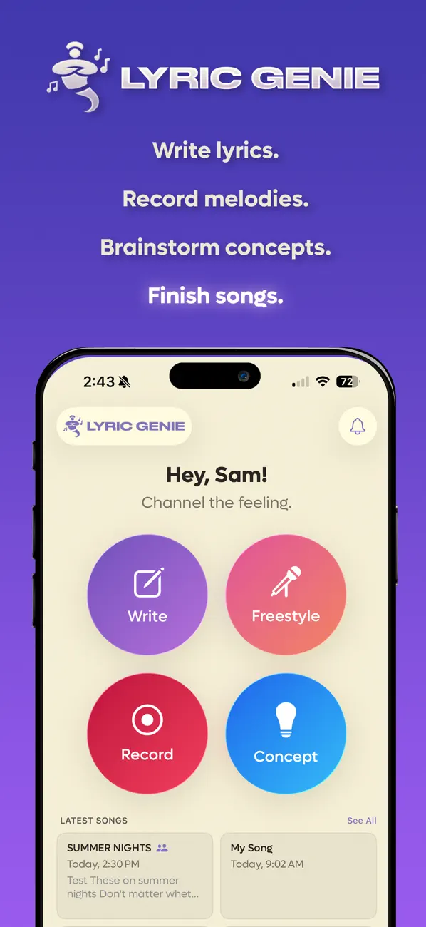Screenshot #1 pour Lyric Genie: Songwriting App