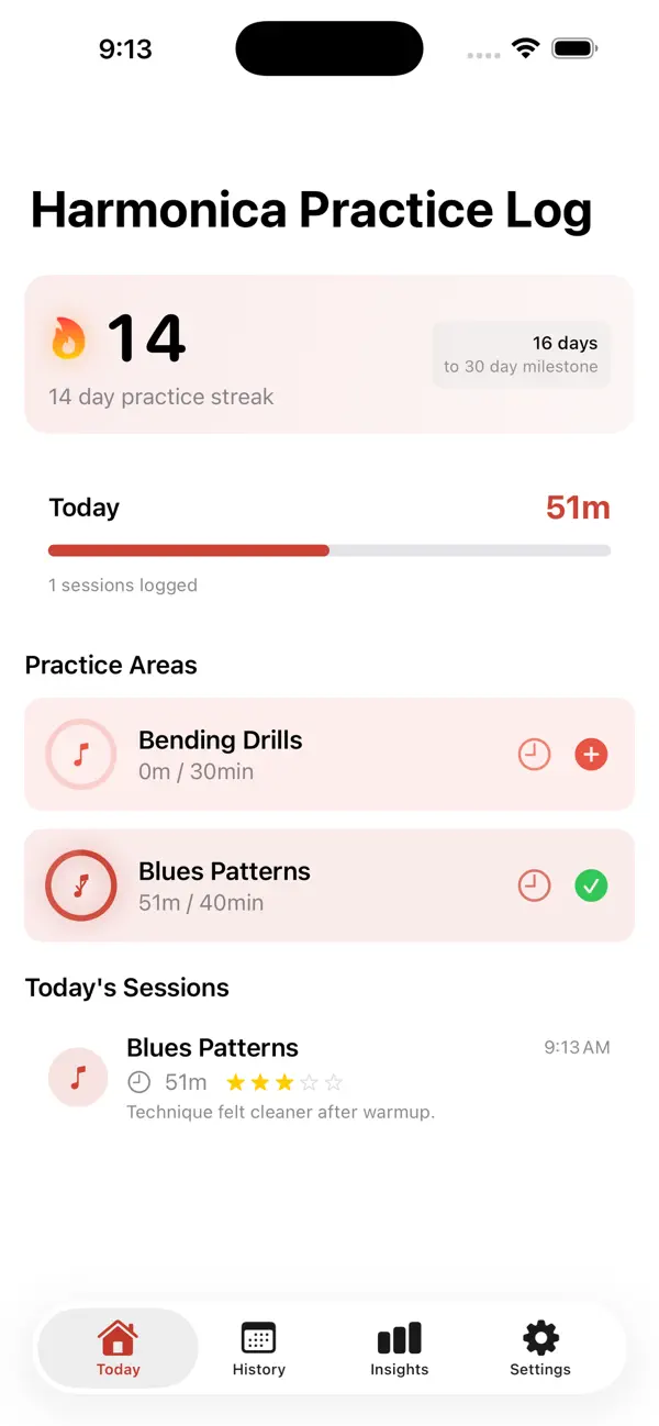 Screenshot #1 pour Harmonica Practice Log