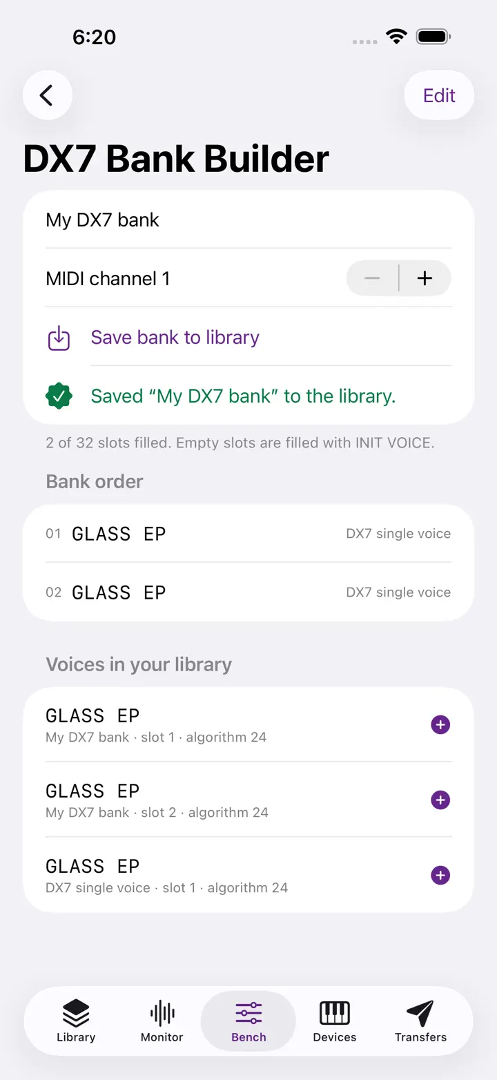 Syxloom: MIDI SysEx iPhone 6.7" screenshot 2: SysEx librarian & patch names