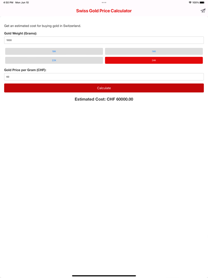 Swiss Gold Price Calculator