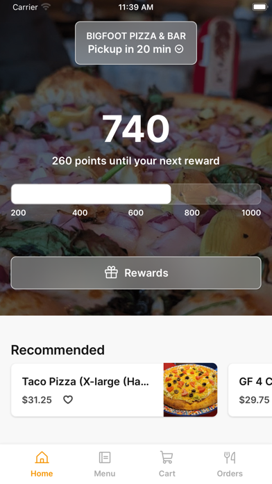 BIGFOOT PIZZA & BAR iPhone screenshot 1 - Food & Drink app