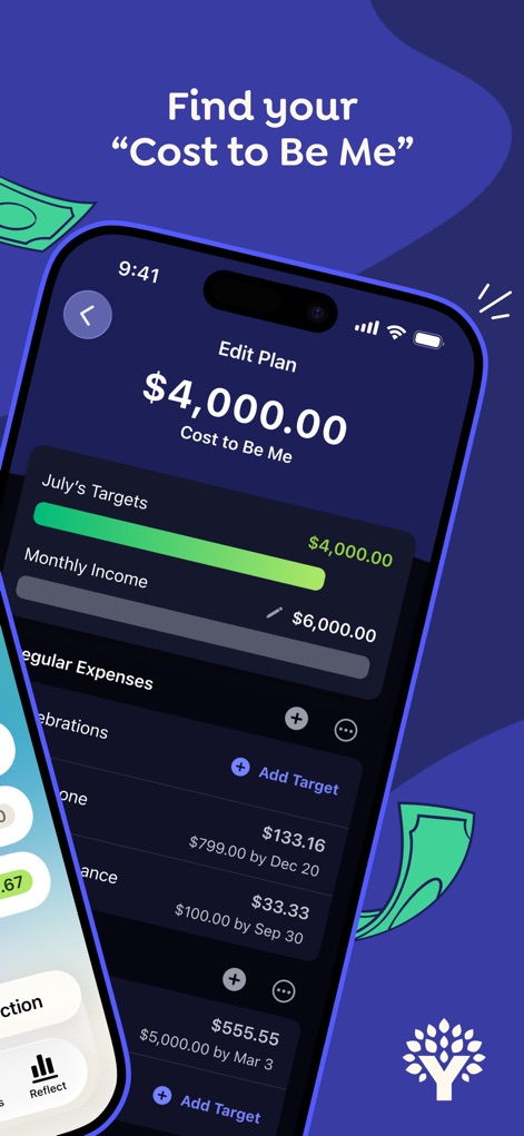 YNAB - Understand personal spending with the 'Cost to Be Me' feature, detailing 'Monthly Income' and various 'Regular Expenses' for clear financial planning.