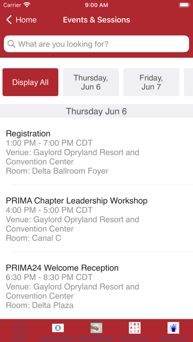 PRIMA Events Screenshot
