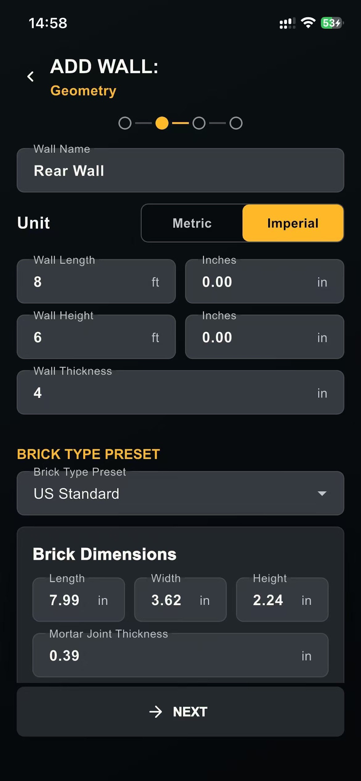 Screenshot 2 of Brick Wall Calculator Pro