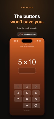 Unsnooze: Math Alarm Clock iPhone screenshot