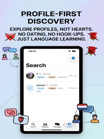 Minimal Language Exchange App iPad screenshot