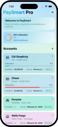 PaySmart: Credit Card Tracker iPhone screenshot