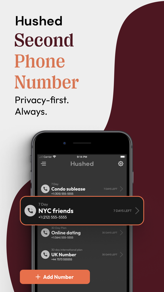 Hushed: US Second Phone Number - 5.10.0 - (iOS)