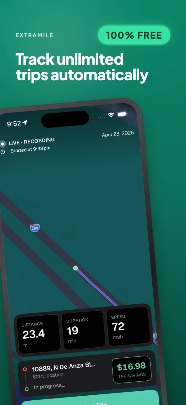 Screenshot #1 pour ExtraMile: IRS Mileage Tracker