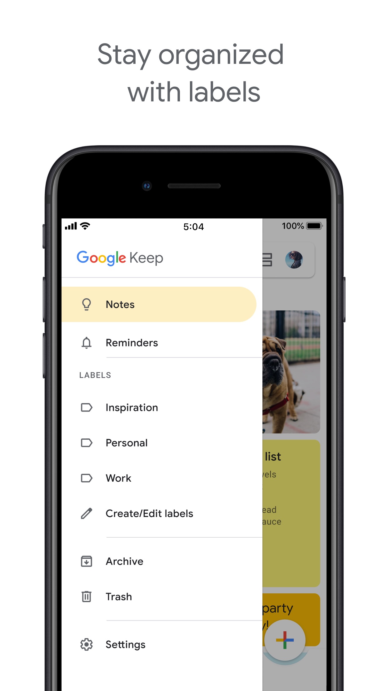 Screenshot do app Google Keep: notas e listas