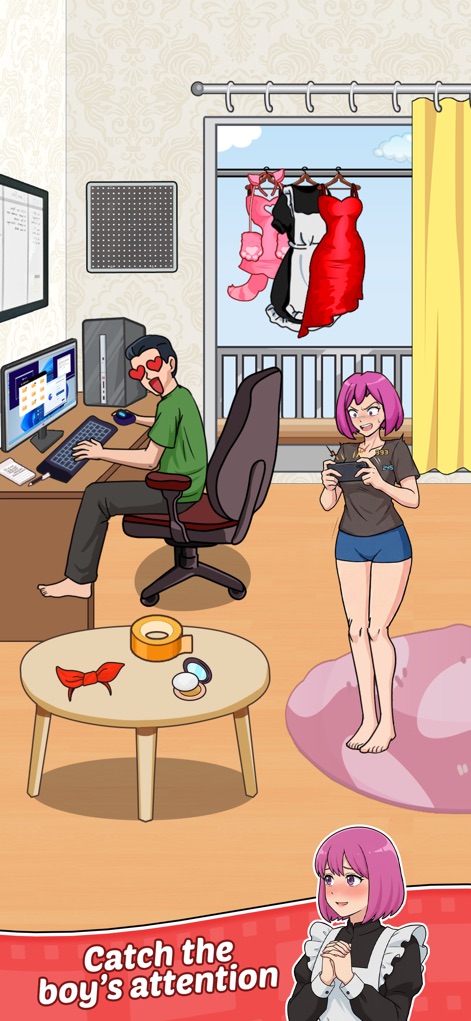 Tricky Dramas: Short Stories - Observe the modern relationship dynamics, where a man is focused on his computer and a woman seeks attention with a game controller.