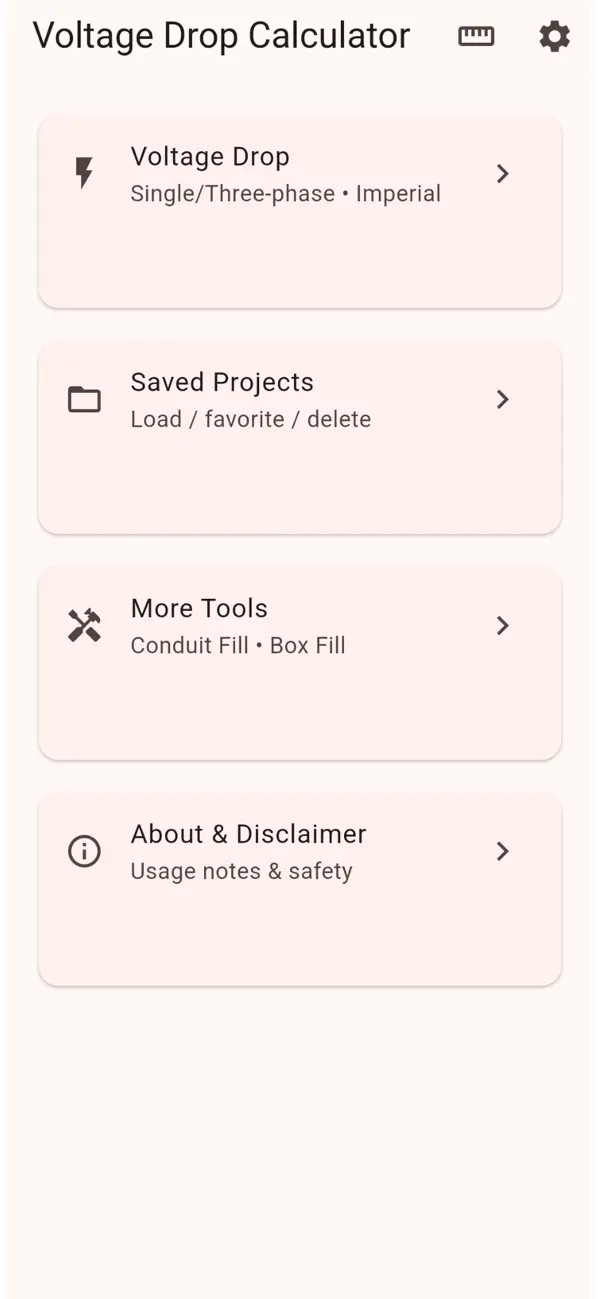 Screenshot #1 pour FieldCalc - Voltage Drop Pro