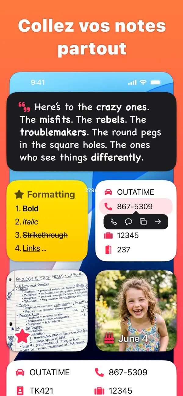 Screenshot #1 pour Cheatsheet — Widget de Notes