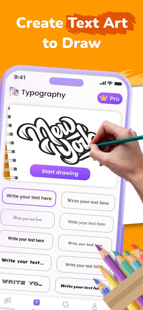 AR Sketch Anime: Trace Drawing - Design personalized text art using the typography feature, allowing users to input custom text and select from various stylized fonts.