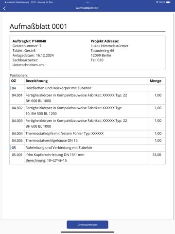 sykasoft Aufmaß iPad screenshot