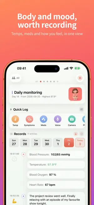 Deermory: Symptom & Fever Log screenshot 1