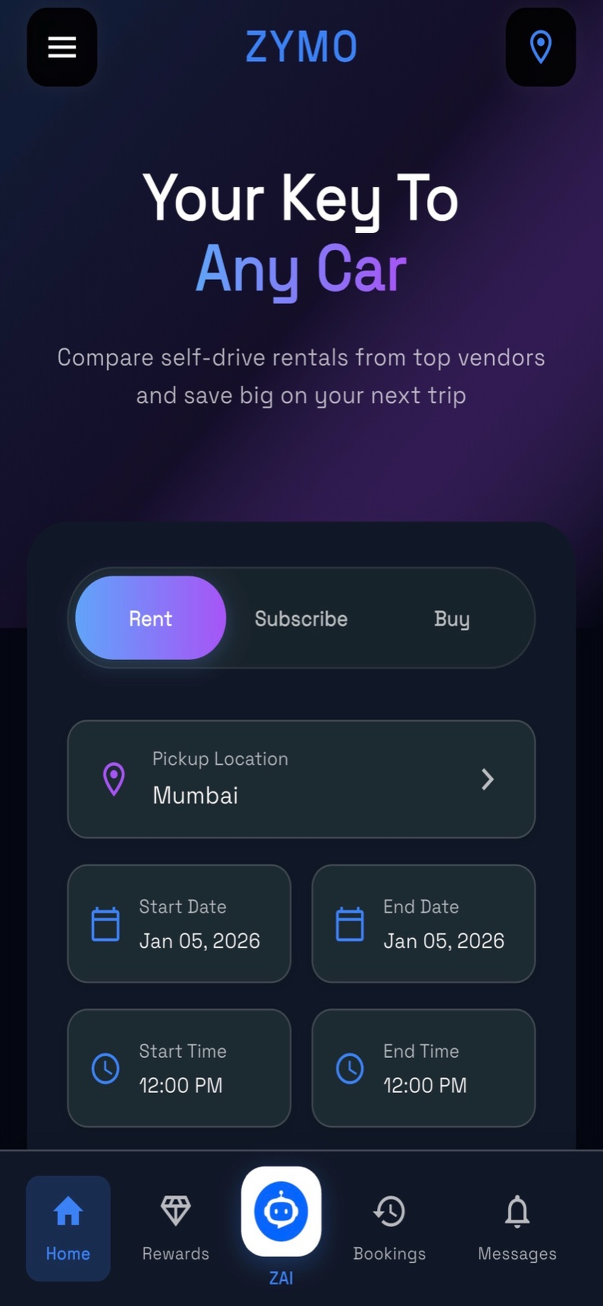 ZYMO: Self Drive Car Rental
