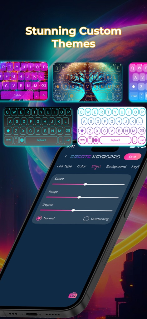 LED Keyboard - RGB Theme - This tool empowers users to design unique keyboards with precise control over LED effects like speed and range, alongside the ability to craft stunning custom themes.