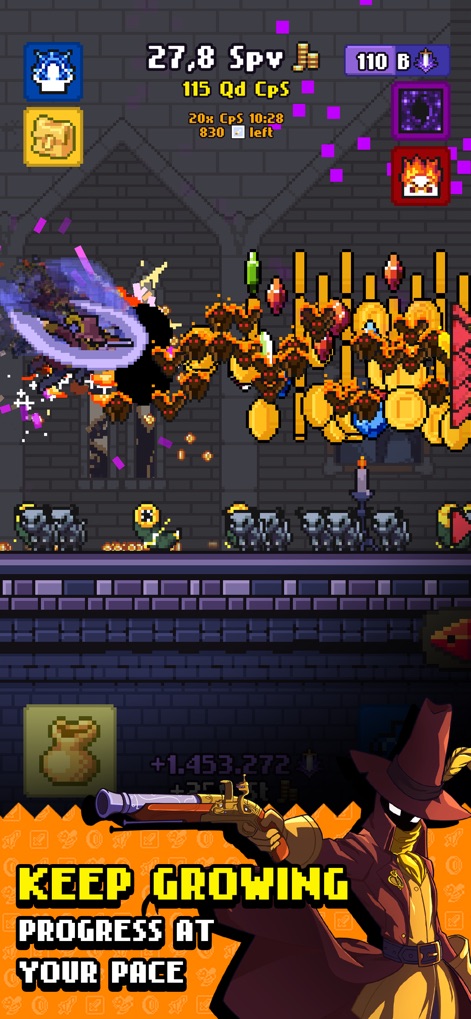 Idle Slayer: Addictive Clicker - Witness the active combat system, where heroes engage multiple enemies and coins visibly drop as rewards for continuous progression.