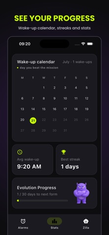 Wakezilla: Alarm & Missions iPhone screenshot
