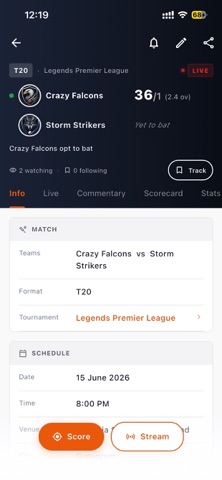 CricOn: Cricket Score & Stream screenshot