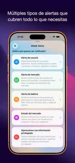 Captura de pantalla de Polymarket Alerts en iPhone 3
