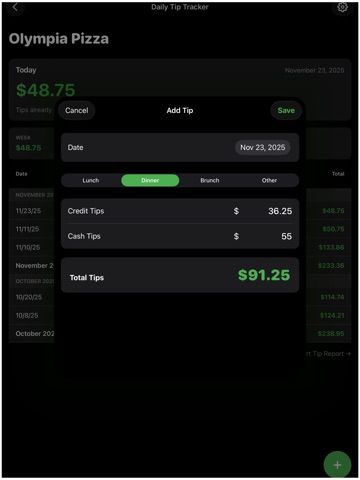 Daily Tip Tracker iPad screenshot
