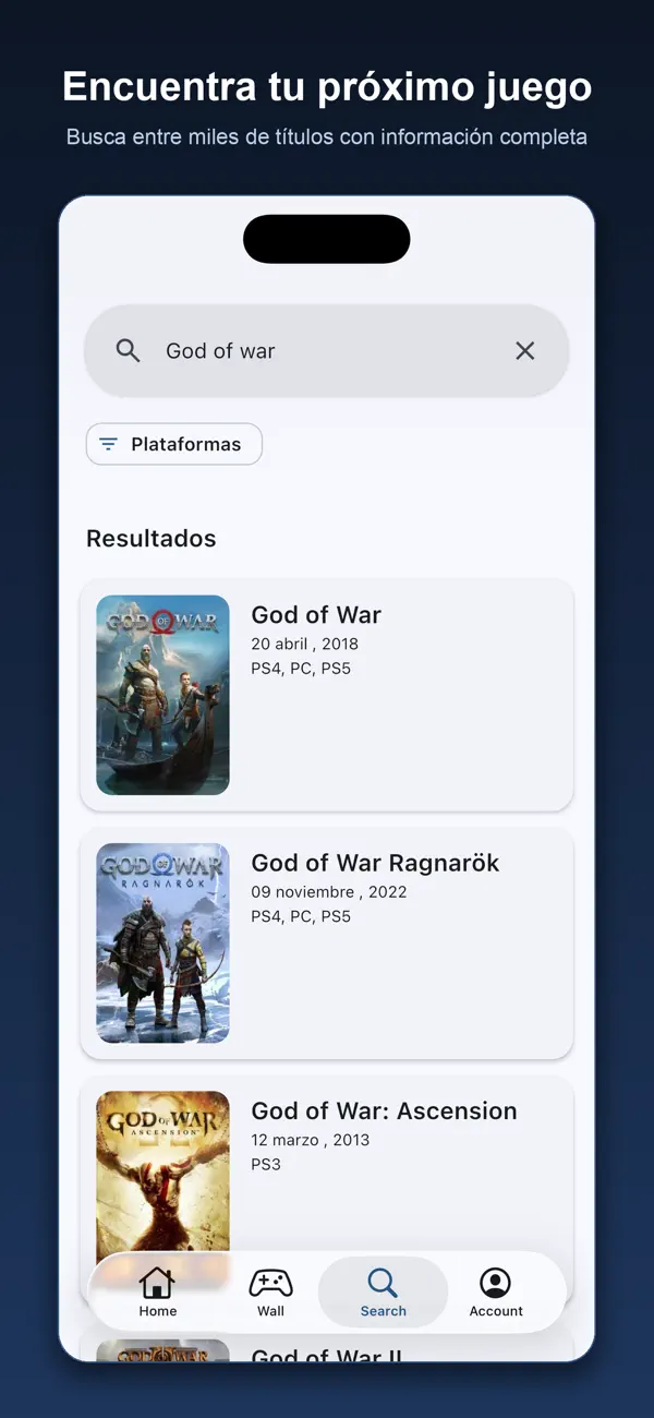 GameWall búsqueda de juegos