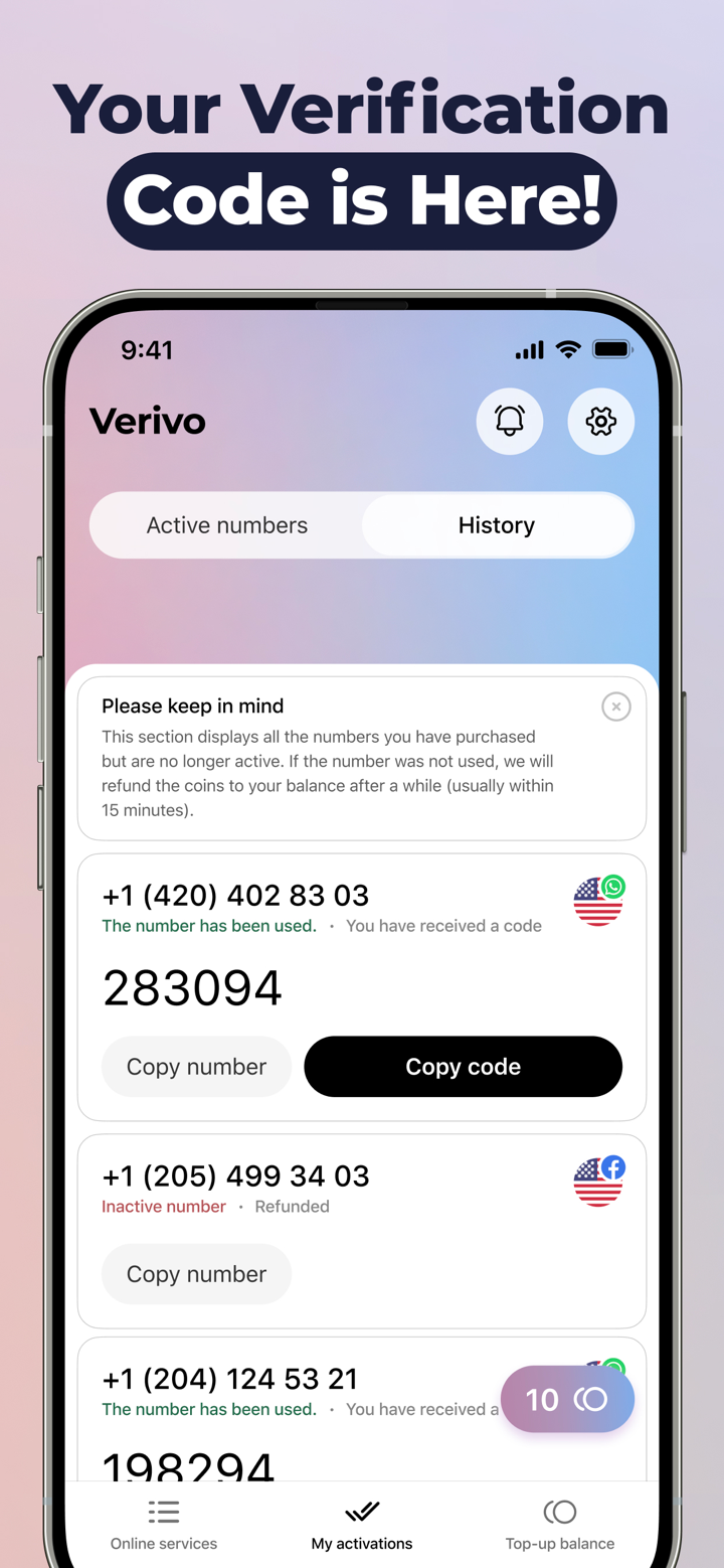 Verivo: Receive SMS Codes App screenshot 4