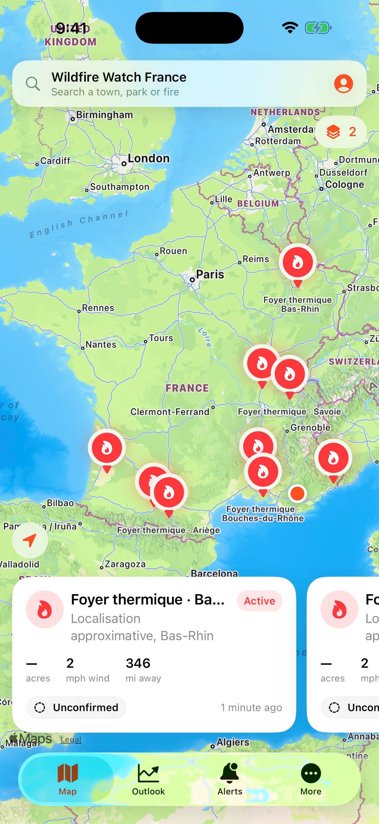 Screenshot 1 of Wildfire Watch France