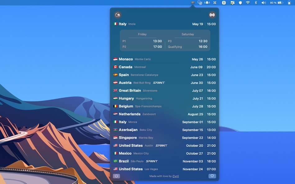 #1. GP Calendar Formula 1 & MotoGP (macOS) By: Cyril Niobe