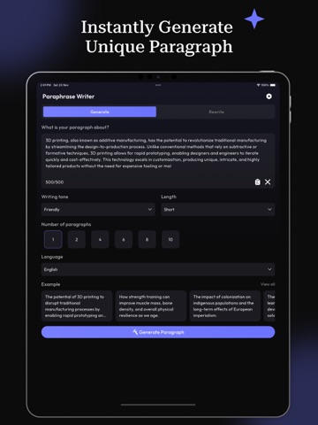 Paraphrase - AI Reword Writer iPad screenshot