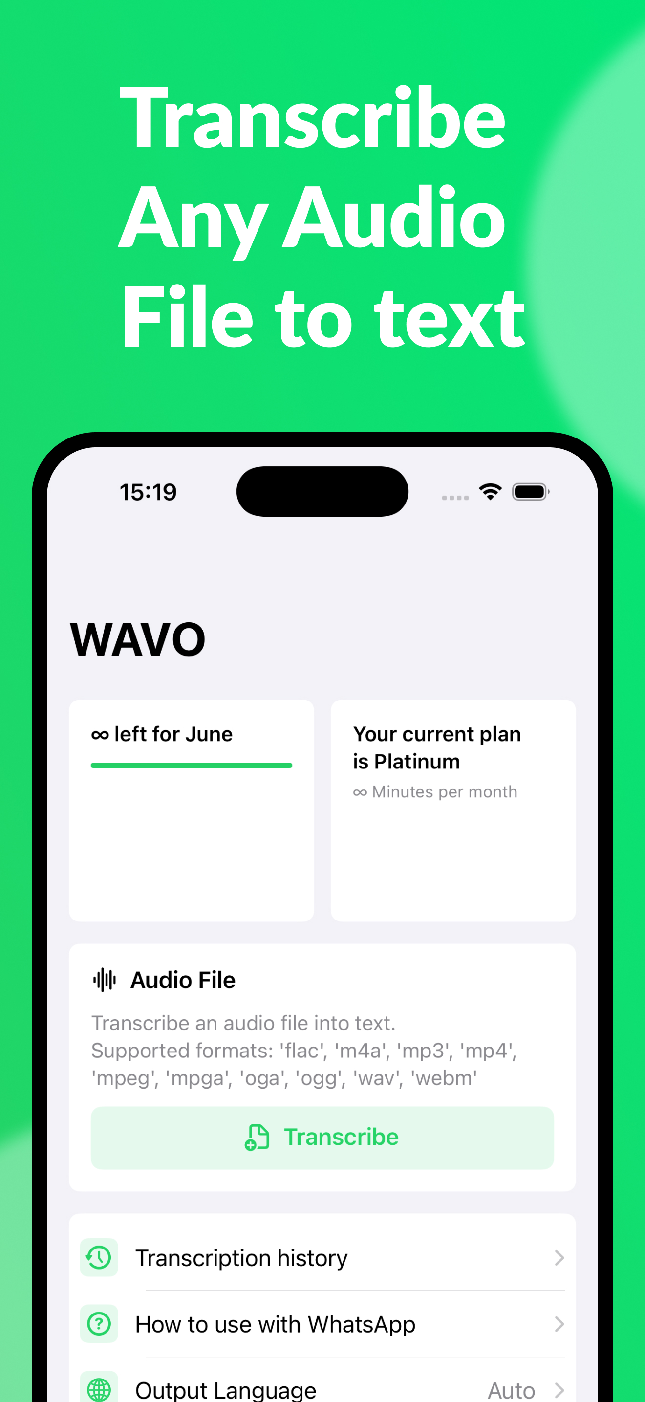 Transcriber for WhatsApp: WAVO screenshot 4