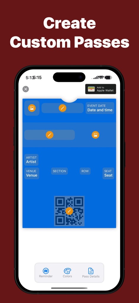 Wallet Creator: Passbook Cards - Explore the extensive customization options, enabling users to create unique passes by personalizing text fields for events and selecting distinct colors for visual identification.