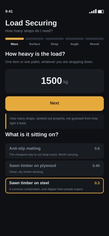 Load Securing Calculator iPhone screenshot