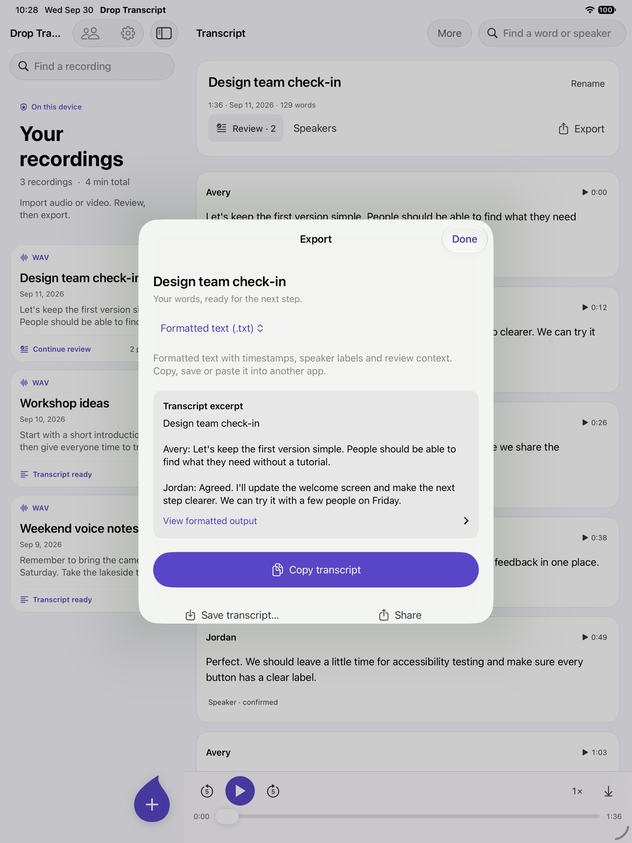 Screenshot 6 of Drop Transcript