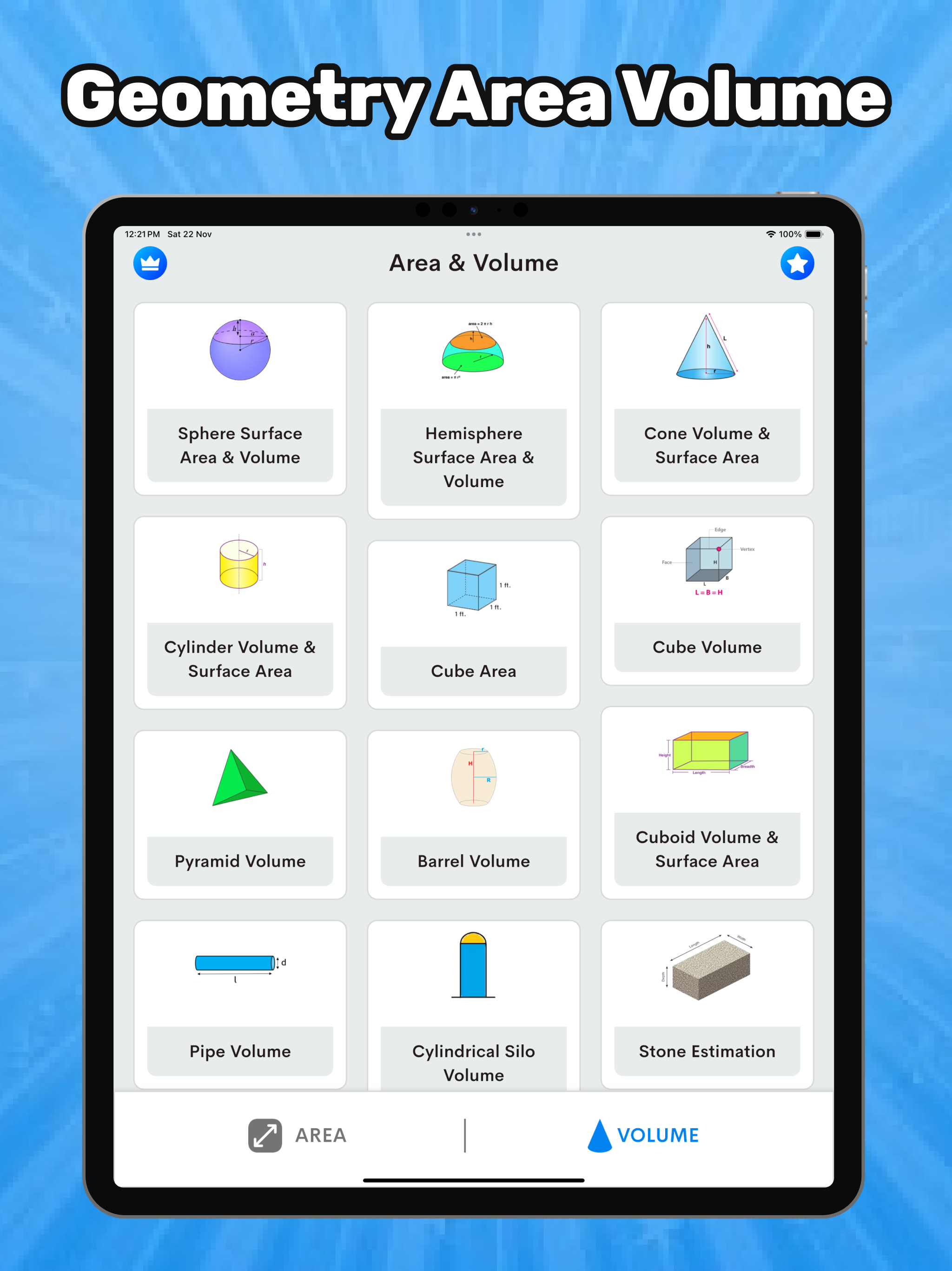 Area volume calculators