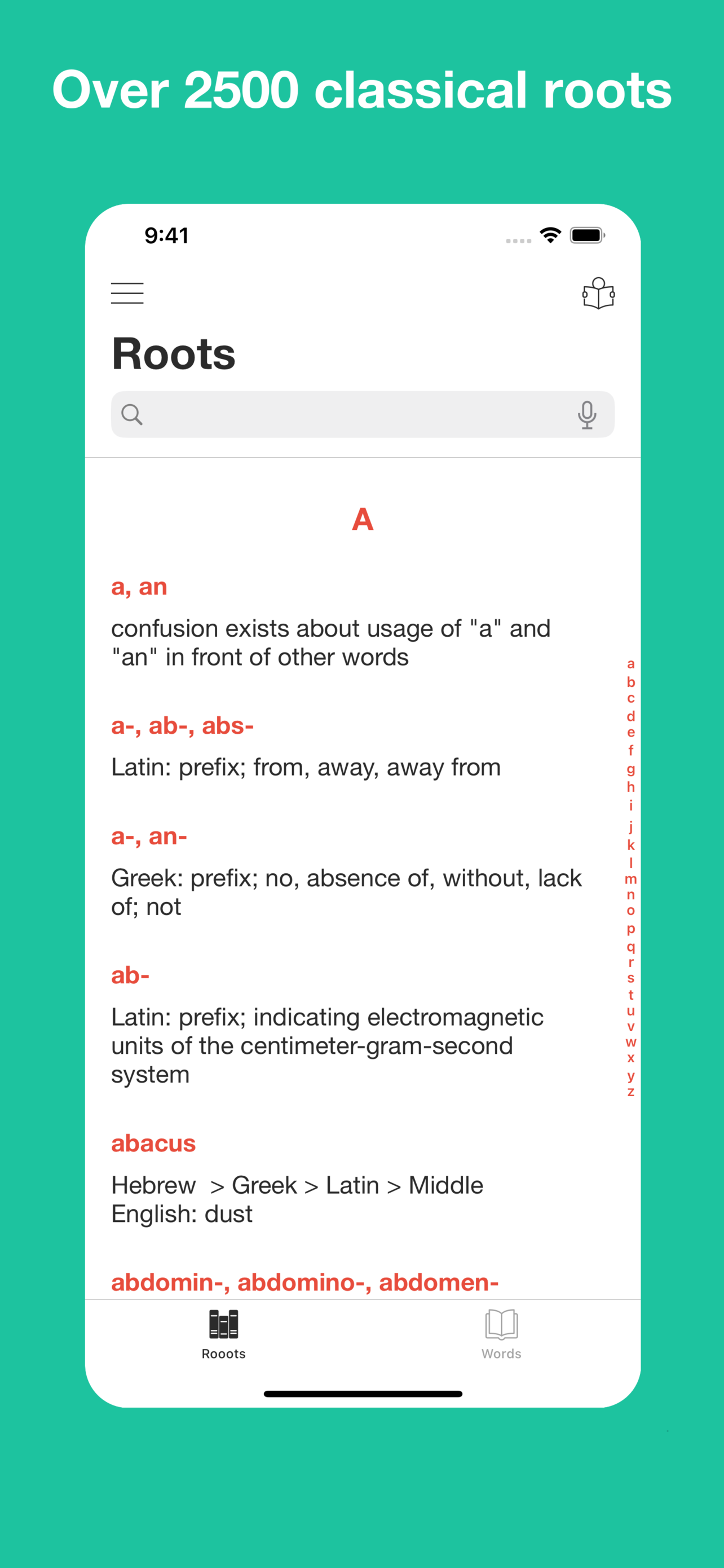 Classical Root Dictionary