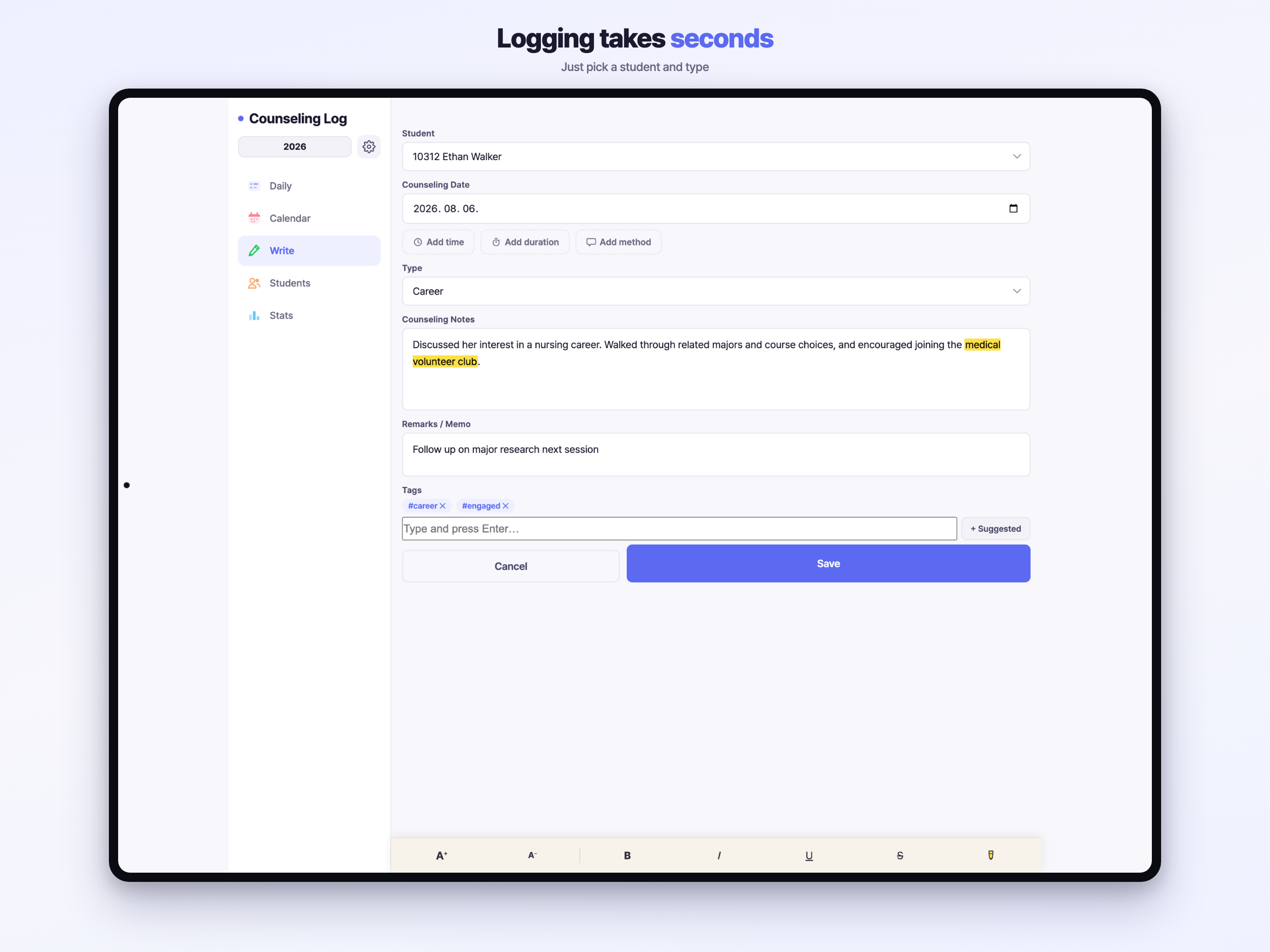 Counseling Log screenshot 13
