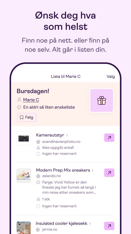 Ønsk - lag og del ønskelister