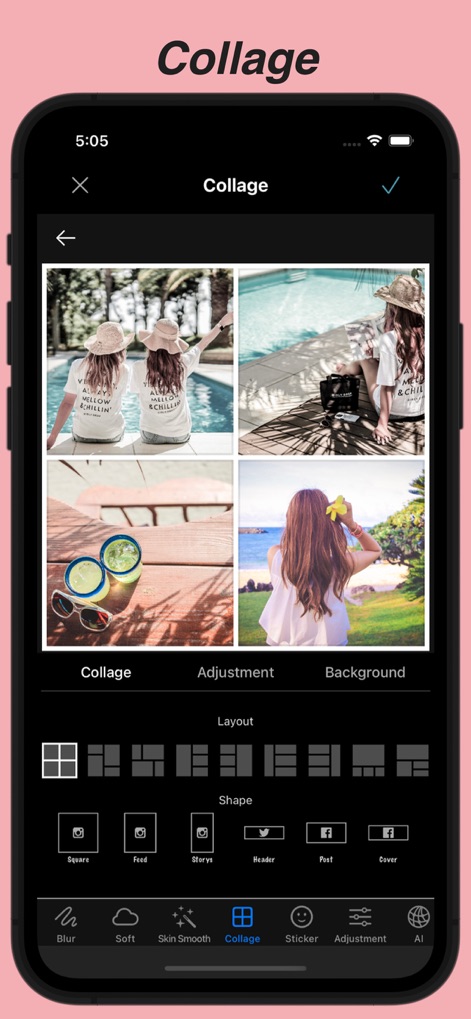 Blur Photo & Mosaic - Create stunning multi-photo compositions with diverse layout options and optimize them for various social media platforms directly.
