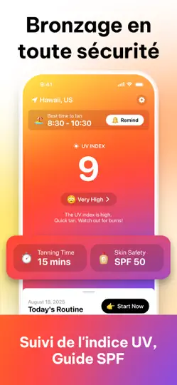 Capture d'écran de SunRay Tanning Routine App sur iPhone 1