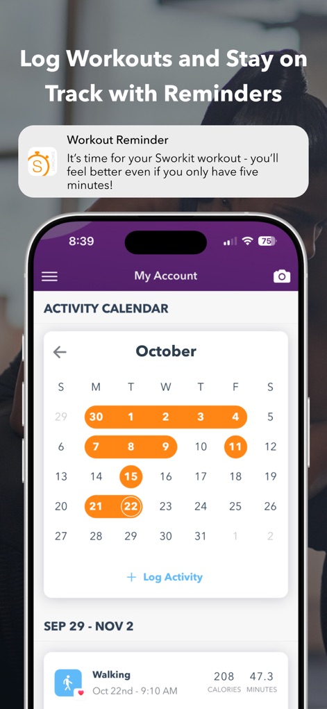Sworkit Fitness & Wellness App - L'application intègre un "Calendrier d'Activités" intuitif pour suivre les séances et des "notifications de rappel" pour ne manquer aucun entraînement.