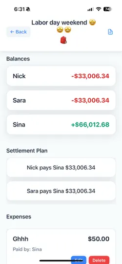 Screenshot von Splitzy - Fair Cost auf dem iPhone 4