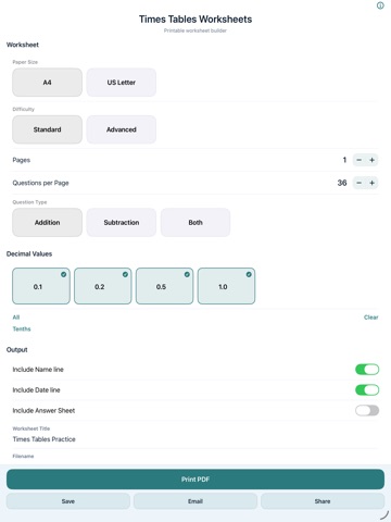 Super Math Worksheets iPad screenshot